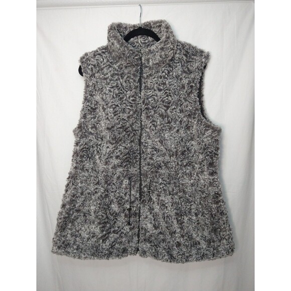 Womens Reversible Faux Fur/Puffer Vest Full Zip Gray Quilted Sz XL Sherpa - Picture 2 of 16